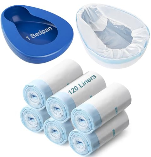 Bedpan Set with 120 Disposable Liners - These bedpans are Comfortable for Both Women and Men and are Made of Thick, Oversized, Heavy-Duty PP Material