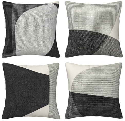 DILOXNSU Black and Grey Cushion Covers 50cm x 50cm Set of 4 Double-Sided Geometric Abstract Art Cushions Cases 20x20 Inches Modern Decorative Pillow Cover for Sofa Bed Couch