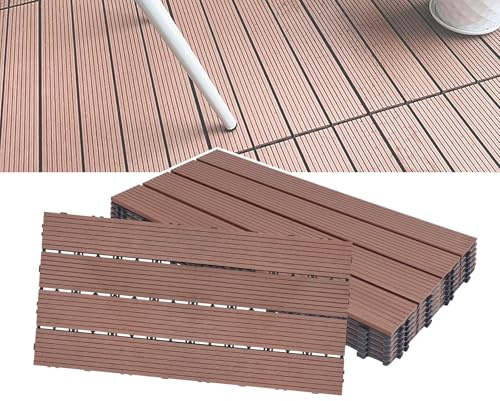NAIZY Lot de 30 lames de terrasse WPC - 30 x 60 cm - Avec système à clic - Revêtement de sol pour balcon et jardin - 5 m² - Marron