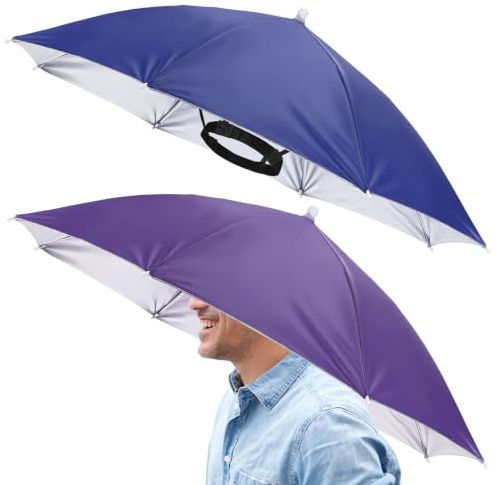 TIXIPEM 2 Pcs Headband Umbrella Hat 26 inch, Navy Blue, Purple, Silver