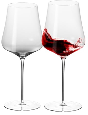 KAMMAK Wine Glasses Set of 2, 16.23 oz Hand Blown Crystal Bordeaux Wine Glasses, Thin Rim & Long Stem, Perfect for Red & White, Daily Use, Wedding or Birthday Gift with Gift Box, 05