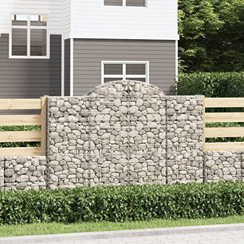 Gaviones de Piedra, Muro de Gaviones con Arco Alto, Estructura de Hierro Galvanizado, para Jardín, Terraza o Patio, Barrera Decorativa y Acústica, Color Plateado, 200 x 50 x 140/160 cm (8 Unidades)