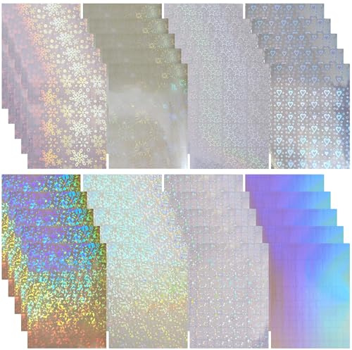 VIVIIHOO holografisk folie 40 ark A4, självhäftande genomskinlig folie med ljuseffekt och stjärneffekt, glitterfolie för DIY-hantverk och dekoration (8 stilar)