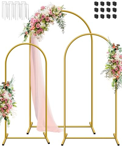 JEBUTU Set di 3 supporti per sfondo ad arco in metallo, 1,8 m, 2 m, 2,2 m, telaio ad arco per palloncini dorati, per matrimoni, compleanni, feste, Halloween, decorazione ad arco floreale da giardino