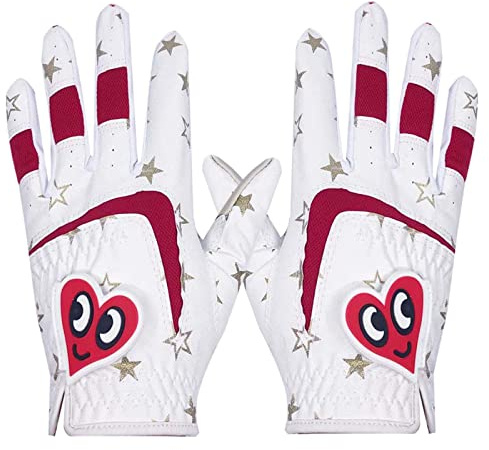 WOVEBIUS 2 x Kinder-Golfhandschuhe, Premium-Leder, für Kinder, Jungen, rutschfest, Größe L