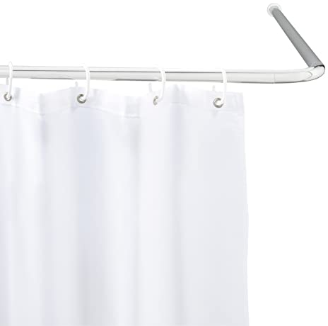 WENKO Barre de Douche Angle Universelle | Tringle Douche Angle | Longueur Adaptable, Plusieurs Combinaisons en L ou U | A percer, Fixations Inclus | Aluminium - Plastique | 2cm | INOX chromé