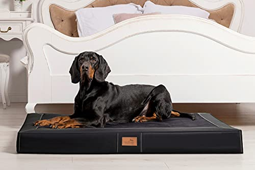 tierlando®️ Oscar VIP Ortho Hundematratze Kunstleder Velours Orthopädisches Hundebett VISCO Größe: OS4 100cm | Farbe: AL-03 schwarz