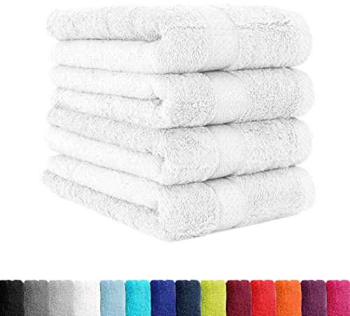 BaSaTex - 4er Pack Handtuch Set für Haushalt & Gäste - Frottee-Handtücher mit Aufhängeschlaufe aus weicher Baumwolle in 50x100cm - Waschtücher für Bad Öko-Tex Made in Green - Weiß