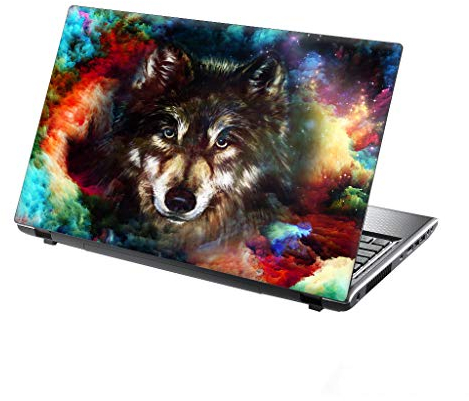 TaylorHe Autocollant en vinyle pour ordinateur portable Motif tête de loup dans un nuage multicolore 34 x 23,5 cm