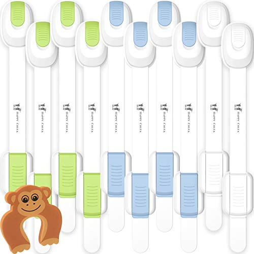 Happy Chlea® 10 Blocca Cassetti Bambini – Chiusure di Sicurezza Adesive 3M per Armadi, Frigo, WC – Sistema “Click Clack” – Include 1 Blocca Porta – Nessuna Foratura, ABS Resistente