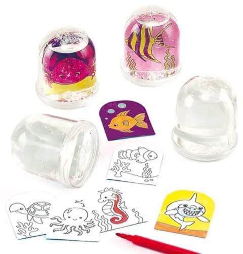 Baker Ross Schneekugeln mit Einlage zum Ausmalen „Meerestiere“ - zum Basteln für Kinder - Geschenkidee - 4 Stück (1er Pack)
