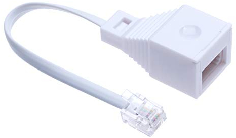 BT Adattatore per presa telefonica UK to US | Jack femmina Telecom britannico per RJ11 4 fili maschio spina RJ11 | Convertitore porta fissa Extender FAX Modem Telefono cordless | 10 cm 6P4C | Bianco