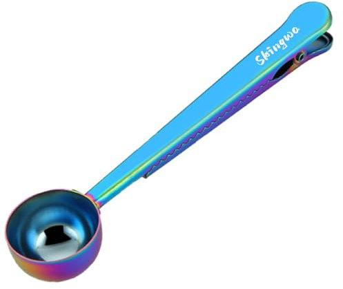 Skingwa Coffee Scoop with Bag Clip, Spoon with Sealed Clamps Multi-Function Milk Powder Spoon Coffee Measuring Spoon, 20ml (Rainbow Color)