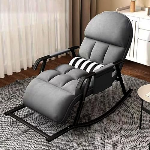 Schaukelstuhl, Schaukelstuhl Wohnzimmer, Schwingsessel mit 5-stufig verstellbar Rückenlehne und Fußstütze, Schaukelstühle Outdoor mit Seitentaschen Eignet Sich für Wohnzimmer, Schlafzimmer (Grau)