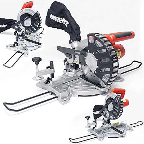 HECHT Scie à onglet électrique - 1400 W - Grande capacité de coupe - Angle de -45° à +45° - Lignes de coupe LED - Sac collecteur de poussière - Table robuste en aluminium & scies à onglet