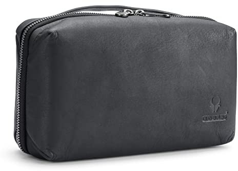 DONBOLSO Tech Pouch Chicago I Organizertasche handgefertigt aus Premium Leder I Zubehörtasche für Elektronik I Kabeltasche für Reisen, Office, Uni I Vintage Schwarz