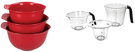 KitchenAid Mixing Bowl Set of 3, Plastic, Dishwasher Safe, Empire Red & Universal Measuring Jugs, Set of 3, 250ml, 500ml and 1L, Onyx Black