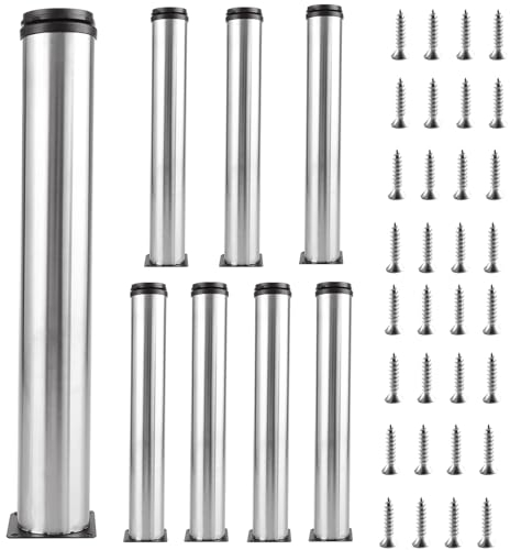AKOLAFE 8 Stück Möbelfüße Verstellbar 350mm Runde Möbelfüsse Edelstahl Verstellbare Möbelfüße Metall Ø 50 mm Schrankfüsse Silber Sofafüße Metall Couch füße für Schreibtisch, Schrank, Möbel Projekt