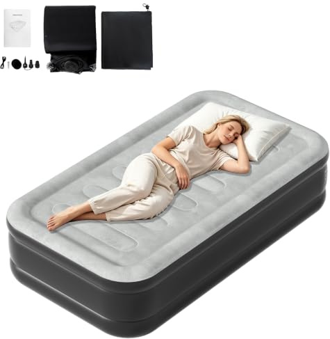 LARS360 Matelas gonflable auto-gonflant avec pompe à air, 187 x 90 x 46 cm, convient pour 1 personne, matelas gonflable avec sac de transport pour le camping/la maison, jusqu'à 300 kg - Noir/gris