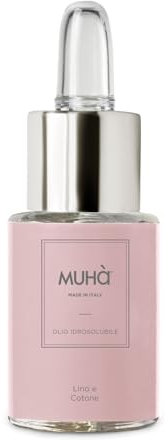MUHA' | Olio Essenziale, Idrosolubile per Lampada ad Ultrasuoni, Fragranza Lino e Cotone, Formato da 15 ml
