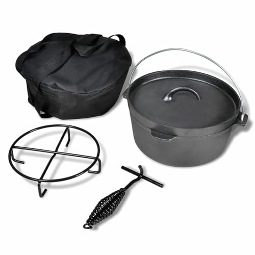 Camerina Holländischer Ofen 4,2 l mit Zubehör Dutch Oven Petromax Gusseisen Topf Set