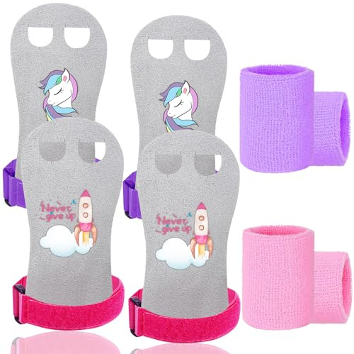 FINGER TEN Sporthandschuhe Kinder GymnastikHandschuhe Mädchen Jugend Reckhandschuhe Griffe Gymnastikgriffe 2 Paar mit Armbänder, Gymnastik Stangengriffe Handflächenschutz für Fitness (Lila + Rosa, M)