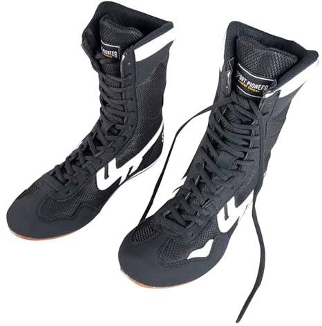 Boxschuhe High Top Training Wrestling Schuhe Lange Stiefel Boxschuhe Wettkampftraining Sneaker Herren 9, Schwarz , 8 UK XX-Narrow