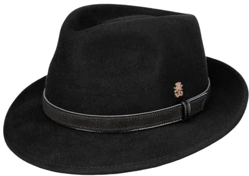 Mayser Collins Haarfilz Bogarthut Zechbauer Haarfilzhut Filzhut Fedora Damen/Herren - Made in The EU mit Futter Winter Herbst-Winter - XL (60-61 cm) schwarz