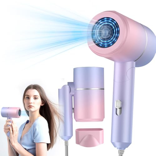 WDKXCN Asciugacapelli Pieghevole 800W - Agli Ioni Silenzioso Con Bocchetta per Lo Styling, Da Viaggio, 2 Livelli Di Riscaldamento Con Pulsante