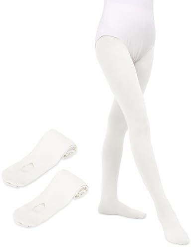 MYSSUCI 2 par baletttights flickor kvinnor 90 denier dans tights konvertibla baletttights med hål, Vitt, L
