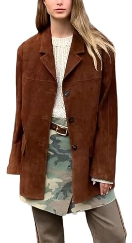 Blazer Veste Manteau en Cuir Véritable Marron Vintage Classique pour Femmes, XXL