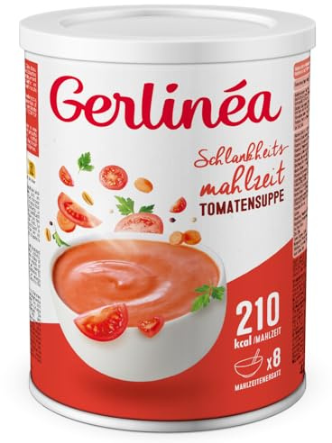 GERLINÉA – Tomaten-Basilikum-Cremesuppe – Proteinreicher Mahlzeitenersatz mit 12 Vitaminen & 9 Mineralstoffen – Wenig gesättigte Fette – 8 Mahlzeiten, Trockensuppe – 424 g