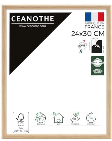 Ceanothe Cadre Photo 20x30 cm/A4 Bois Clair Naturel, Pour Exposition et Idéal pour Photo Document et A4, Collection Essentiel Verre acrylique Incassable Fabriqué en France