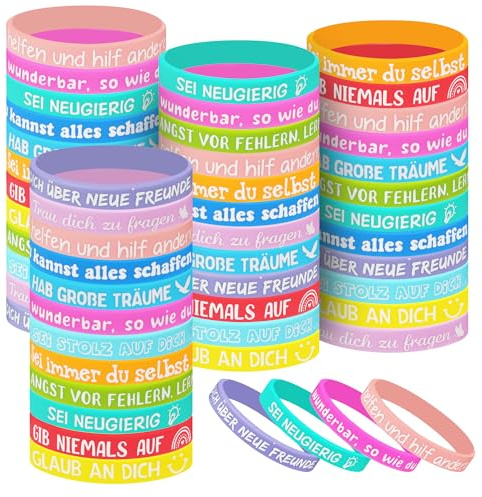 Uppsättning av 48 motiverande armband, tryckta med olika motivationsfraser, lämpliga för studenter, barn, tonåringar och kollegor
