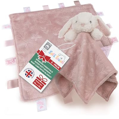 Soft Touch Newborn Essentials Cuddly Bubble Baby Comforter Blanket and Sensory Taggies Set for Baby Girls and Boys