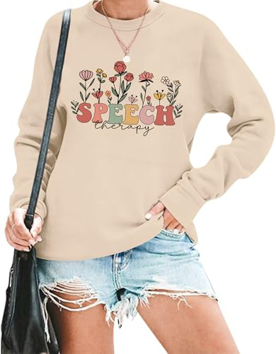 LIWYLU Speech Therapy Sweatshirt Women Speech Therapist Pullover Language Pathologist Special Education Teacher Top-Beige M