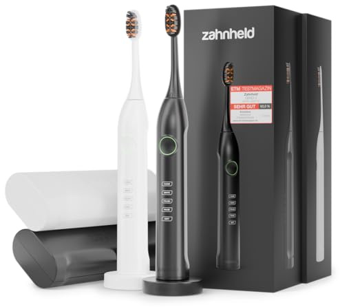 ZAHNHELD® Doppelpack, 2x elektrische Schallzahnbürsten GERO G3, inkl. 2x Bürstenköpfe & 2x Reiseetuis | Für eine sanfte & effektive Reinigung