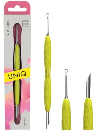 STALEKS PRO by Natury Nails Empujador de cutÍculas doble con mango de silicona Gummy. Manicura y Pedicura. Acero inoxidable. UNIQ (PQ-11/2Y)