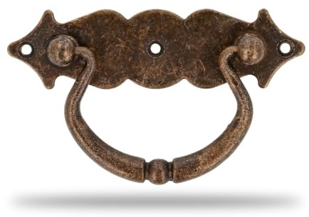 Amig - Maniglia per Mobili Orizzontale - Modello 1003 - Acciaio - Ferramenta Rustica - 100 x 31 mm - Con Anello e Placca Liscia - Finitura: Cuoio