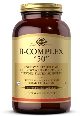 Solgar Vitamin B-Complex 50'' Vegetable Capsules - Pack of 250 - High Potency - Reduces Fatigue for Mental Performance, Busy and Active Lifestyles With Thiamine, Riboflavin, Folic Acid - Vegan