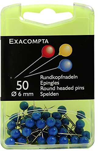 Exacompta Boîte de 50 épingles sphériques hauteur 15mm 6mm de diamètre Bleu clair