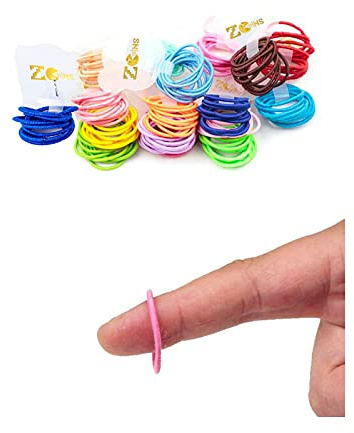 ZCOINS 100 Pcs Mini Elastic Hair Bands for Baby Girls and Toddlers, 2mm No Crease Bobbles, 1 Inch (2.5cm) Small Loops, 10 Mixed Colours Hair Accessories