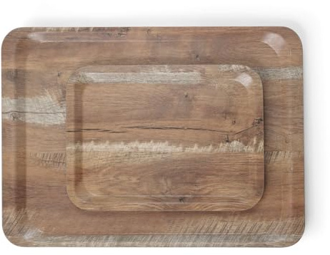 HENDI Serviertablett, AmberBox, Schock- und bruchfest, flachem Rand, Gastro Tablett, Tablett, 240x340mm, Melamin, Holz dunkel
