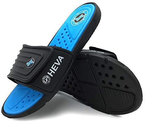 HEVA Slide Badeschuhe Herren Sommer Sandalen (40 EU Schwarz/Blau)