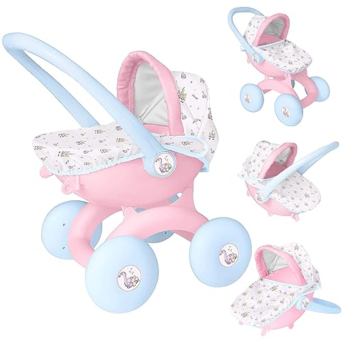 HTI Toys & Games BabyBoo 4-in-1 Mein Erster Puppenwagen – Puppenwagen mit 4 Einstellbaren Modi – Puppenbuggy, Puppentrage, Puppen Autositz | Spielzeug für Mädchen und Jungen ab 18 Monate