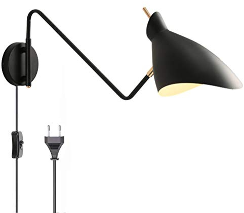 Wandlampe Verstellbar Metall Langer Arm Wandleuchte Innen mit Schalter, Nachttischlampe Wohnzimmer Wand-Leselampe mit 1.8m Kabel Stecker, Moderne E27 Industrial Wandspot, für Schlafzimmer Flur Büro