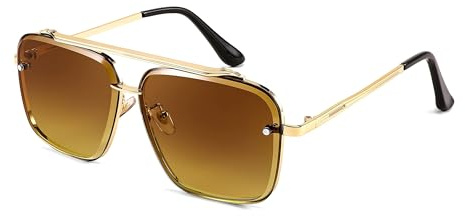 FEISEDY Sunglasses, Fashion Square Pilot Sunglasses, Vintage Metal Gradient Glasses for Men and Women, B4104