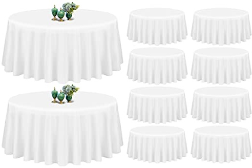 10 Pack White Round Tablecloth 90 Inch Washable Polyester Tablecloths for Round Tables Stain Resistant and Wrinkle Table Cloth Decorative Fabric Table Cover for Dining Wedding Party Banquet Buffet