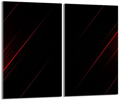 Herdabdeckplatten 2 Teilig 2x30x52 cm Ceranfeldabdeckung Küche Elektroherd Induktion Herdschutz Spritzschutz Glasplatte Schneidebrett, Schwarz Rot
