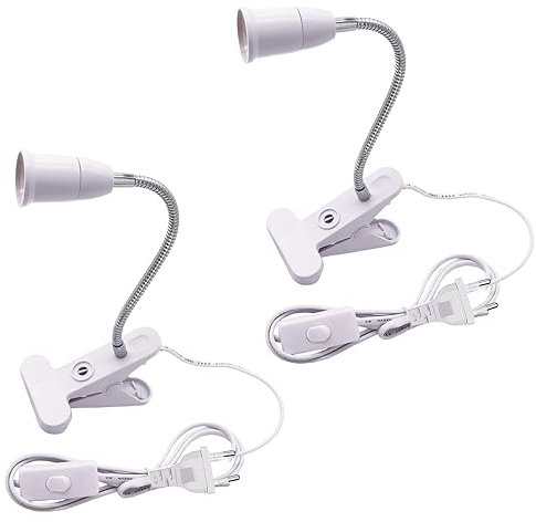 OMIGA 2 Pièces Lampe Pince pour Lit E27 Avec Pince Lampe de Lecture de Bureau Led 360° Cou Flexible pour Plantes Aquariums Table Maquillage Lecture (Blanc)
